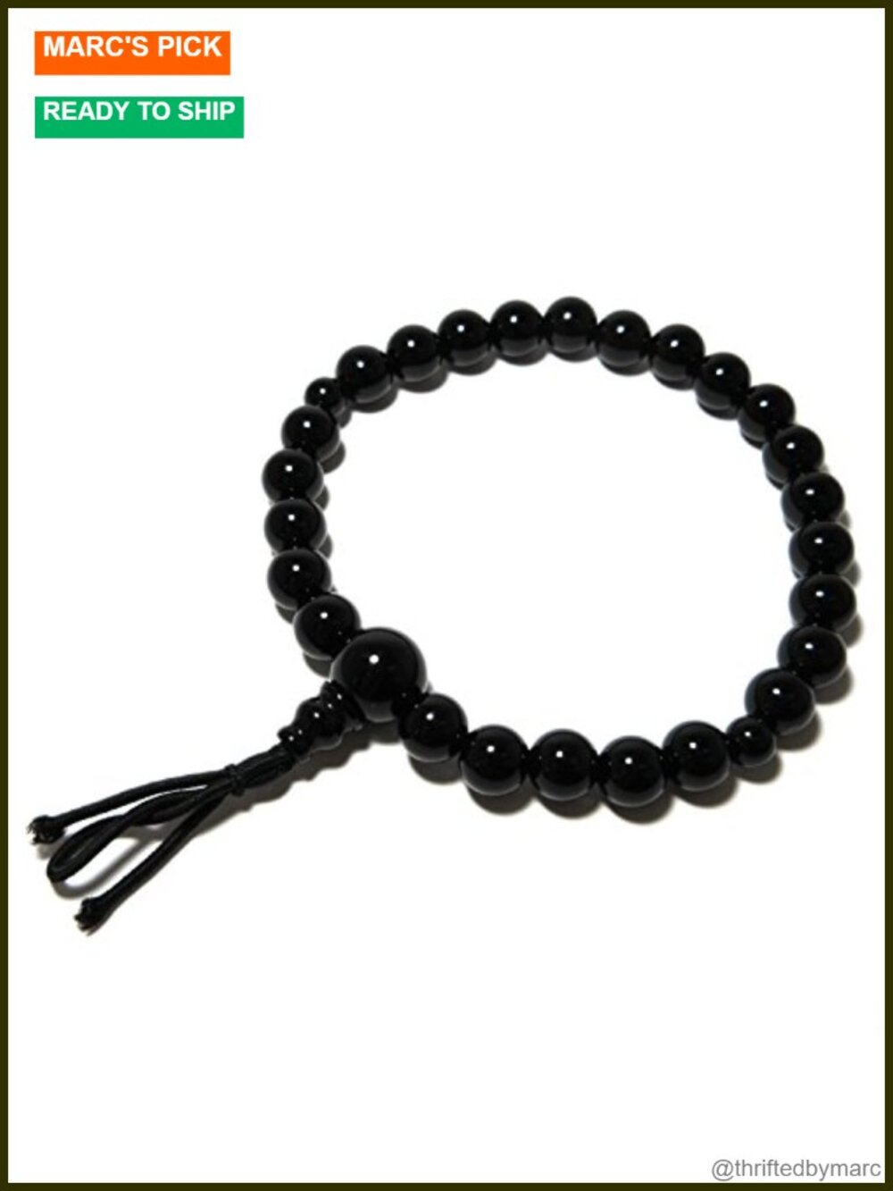Black Onyx Japanese Juzu Bracelet Rosary Prayer Beads Handmade Kyoto